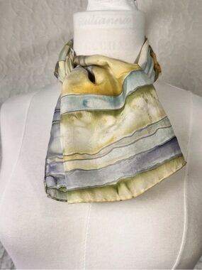 Silk Watercolor Stripe Scarf in Yellow, Green & Blue
Hand Painted